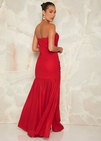 Червона вечірня, святковий сукня бандо SHEIN однотонна