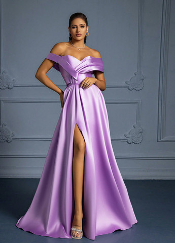 Фіолетова святковий, вечірня сукня зі шлейфом, а-силует, з відкритою спиною SHEIN однотонна