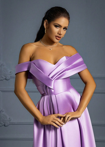 Фіолетова святковий, вечірня сукня зі шлейфом, а-силует, з відкритою спиною SHEIN однотонна