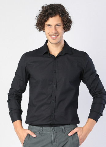 Черная кэжуал рубашка однотонная Colin's