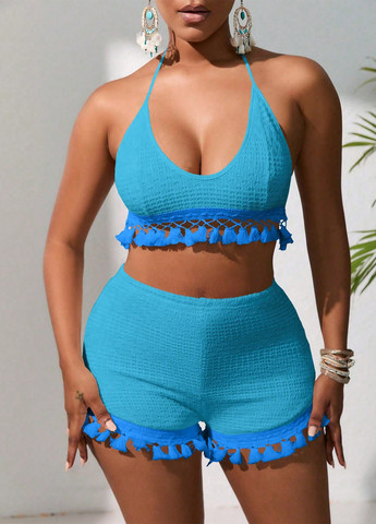 Блакитний літній комплект (топ, шорти) SHEIN