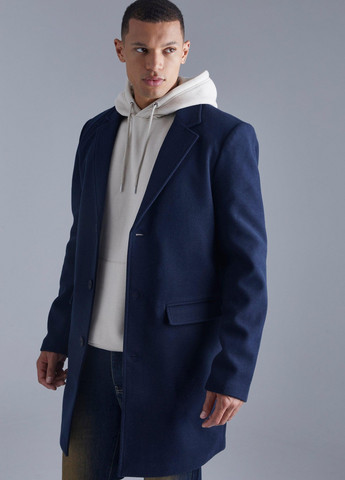 Темно-синее демисезонное Пальто однобортное Boohoo