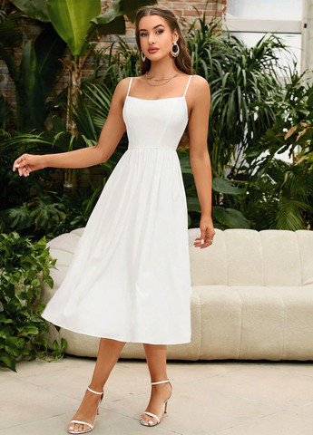 Білий кежуал сукня а-силует, кльош SHEIN однотонна