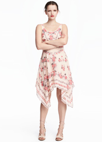 Молочна кежуал платье сукня-майка H&M з квітковим принтом