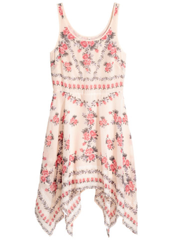 Молочное кэжуал платье платье-майка H&M с цветочным принтом