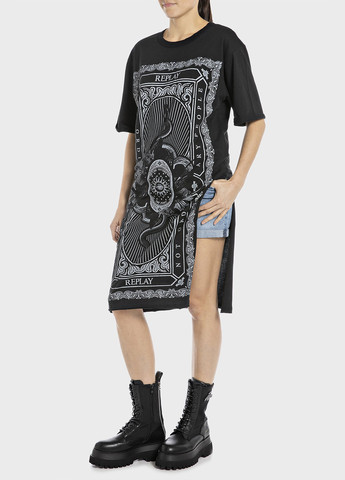 Черное кэжуал платье платье-футболка Replay с рисунком