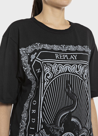 Черное кэжуал платье платье-футболка Replay с рисунком