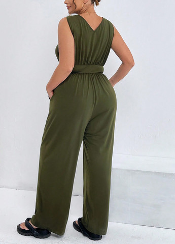 Комбінезон SHEIN комбінезон-брюки однотонний хакі кежуал поліестер