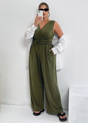 Комбінезон SHEIN комбінезон-брюки однотонний хакі кежуал поліестер