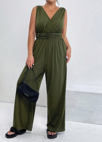 Комбінезон SHEIN комбінезон-брюки однотонний хакі кежуал поліестер