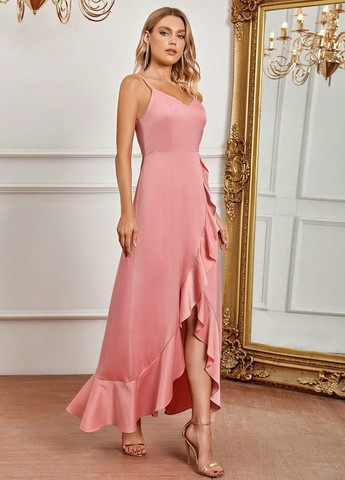 Розовое праздничный, вечернее платье с открытой спиной SHEIN однотонное
