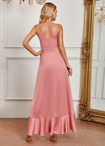 Розовое праздничный, вечернее платье с открытой спиной SHEIN однотонное