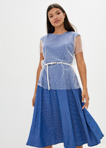 Голубое кэжуал платье Solh в горошек