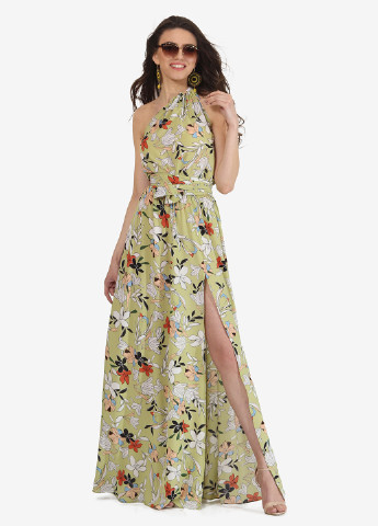 Салатовое кэжуал платье клеш Lila Kass с цветочным принтом
