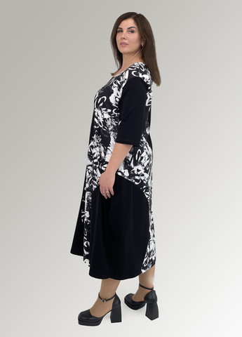 Черное кэжуал платье а-силуэт Hookk Design с цветочным принтом