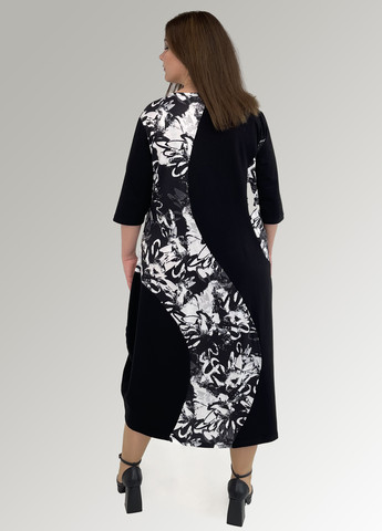 Черное кэжуал платье а-силуэт Hookk Design с цветочным принтом