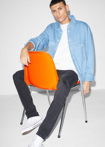 Голубой джинсовая, кэжуал рубашка однотонная C&A