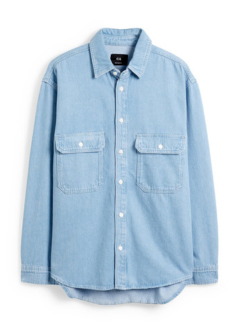 Голубой джинсовая, кэжуал рубашка однотонная C&A