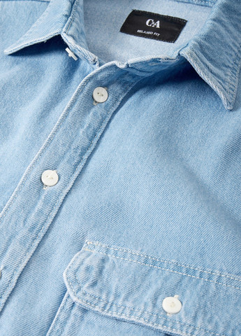 Голубой джинсовая, кэжуал рубашка однотонная C&A