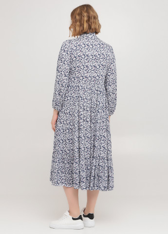 Темно-синее кэжуал платье оверсайз Yomi Studio с цветочным принтом