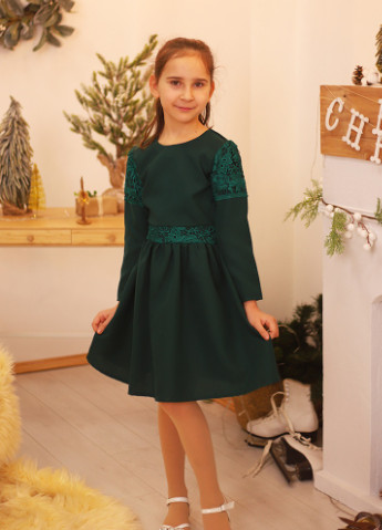 Темно-зеленое кэжуал повседневное платье для девочки с кружевом бэби долл Marselin с цветочным принтом
