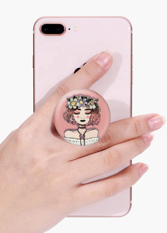 Попсокет (Popsockets) держатель для смартфона Девушка с цветами (Girl with flowers) (8754-2841) Черный MobiPrint (221548609)