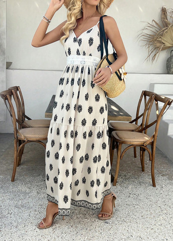 Кремова кежуал сукня з відкритими плечима SHEIN з малюнком