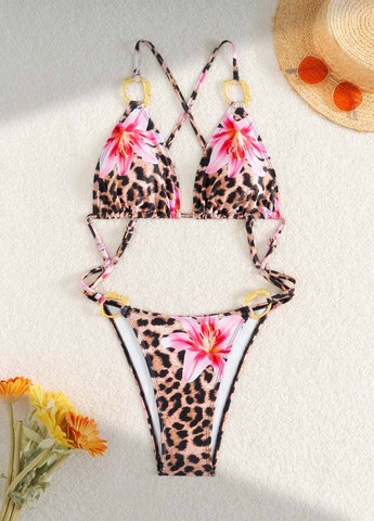 Рожево-коричневий літній купальник суцільний, бікіні SHEIN