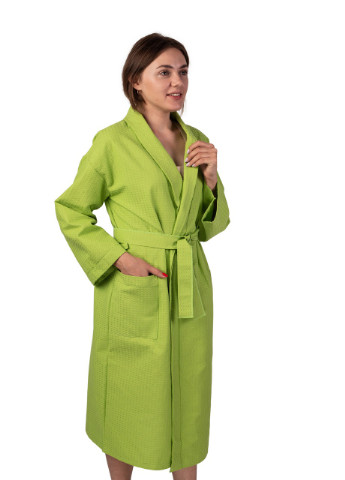Вафельный халат Кимоно размер (54-56) XL 100% хлопок оливковый (LS-155) Luxyart (211566837)
