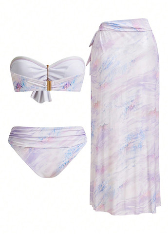 Комбінований демісезонний купальник (ліф, трусики, спідниця) бандо, роздільний SHEIN