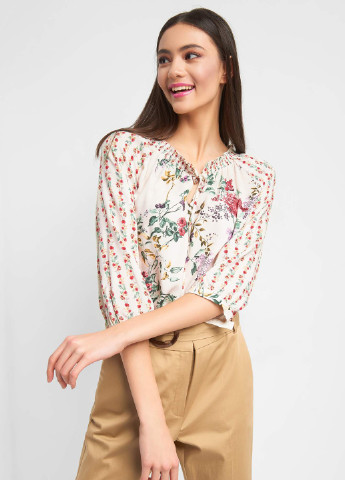 Молочна демісезонна блуза з довгим рукавом Orsay