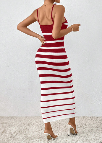 Бордовое кэжуал платье силуэтная, платье-майка SHEIN в полоску