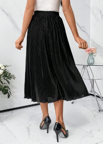 Черная кэжуал однотонная юбка SHEIN плиссе
