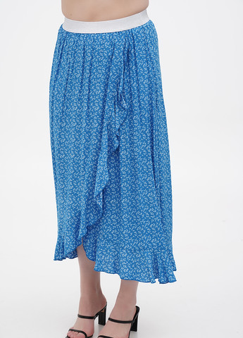 Синяя кэжуал цветочной расцветки юбка ESQUALO клешированная, на запах