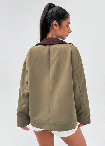 Оливкова (хакі) демісезонна жакет куртка-піджак SHEIN