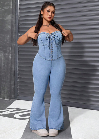 Комбинезон SHEIN комбинезон-брюки варенка голубой денил хлопок, джинс