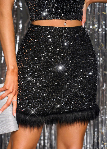 Черная коктейльный однотонная юбка SHEIN