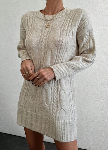 Бежевое кэжуал платье платье-свитер SHEIN однотонное