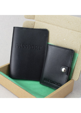 Подарунковий чоловічий набір №60: обкладинка документи + обкладинка на паспорт (чорний) HandyCover (253714651)