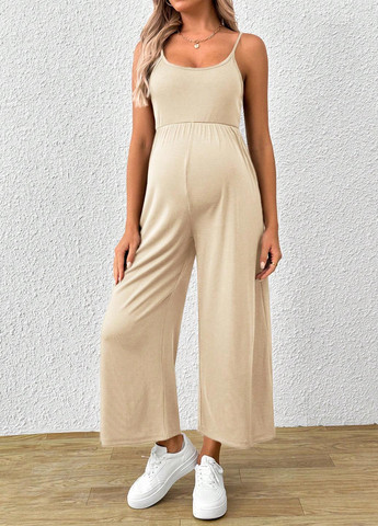 Комбинезон для беременных SHEIN комбинезон-брюки однотонный светло-бежевый праздничный, кэжуал полиэстер