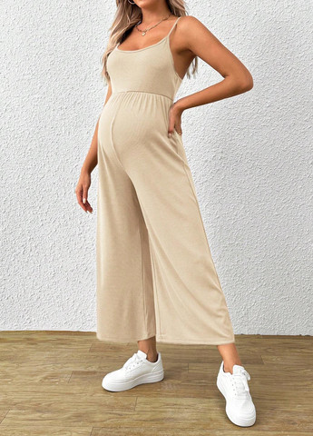 Комбинезон для беременных SHEIN комбинезон-брюки однотонный светло-бежевый праздничный, кэжуал полиэстер