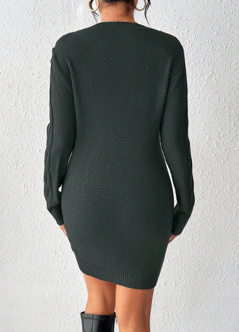 Темно-серое праздничный, кэжуал, деловое платье а-силуэт, платье-свитер SHEIN однотонное