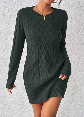 Темно-серое праздничный, кэжуал, деловое платье а-силуэт, платье-свитер SHEIN однотонное