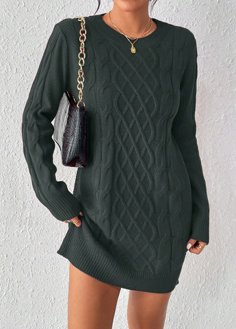 Темно-серое праздничный, кэжуал, деловое платье а-силуэт, платье-свитер SHEIN однотонное