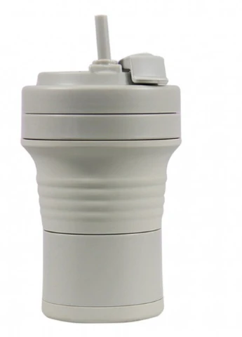 Складная кружка 550 мл, eco cup с карабином и трубочкой, серая More (253888757)
