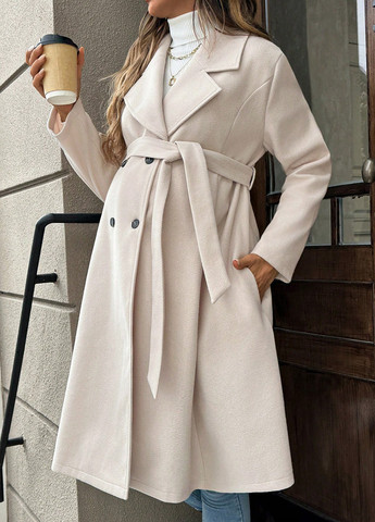 Кремове демісезонне Пальто для вагітних двобортне SHEIN