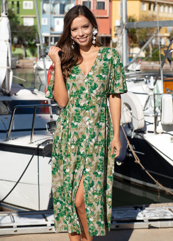 Зеленое пляжное платье Indiano с цветочным принтом