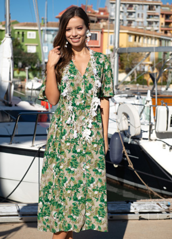 Зеленое пляжное платье Indiano с цветочным принтом