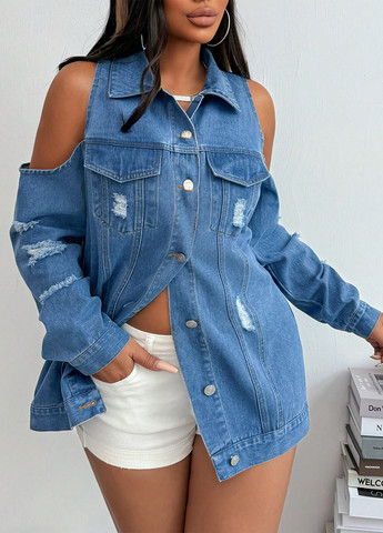 Синя демісезонна куртка куртка-піджак SHEIN