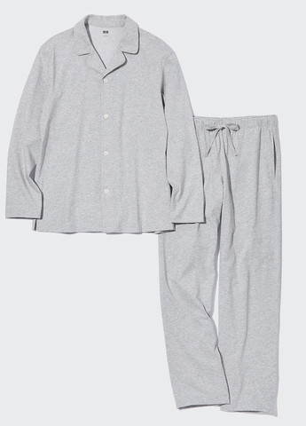 Піжама (сорочка, штани) Uniqlo рубашка + брюки меланж сіра домашня трикотаж, бавовна